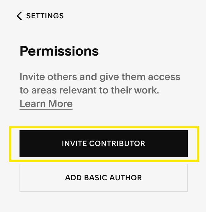 screenshot of invite contributor button