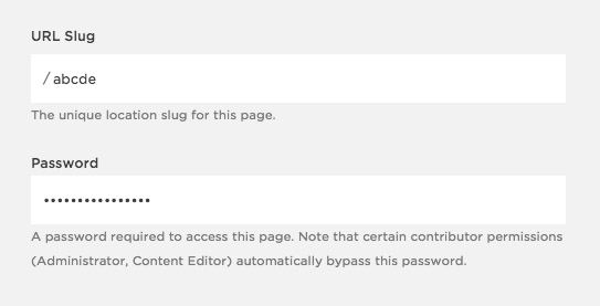 Page Settings window showing URL and password