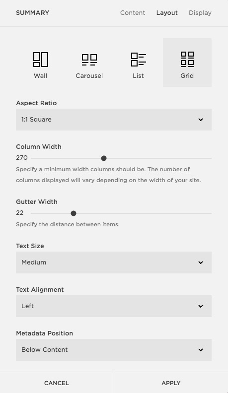 Layout tab
