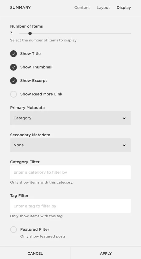 Display tab