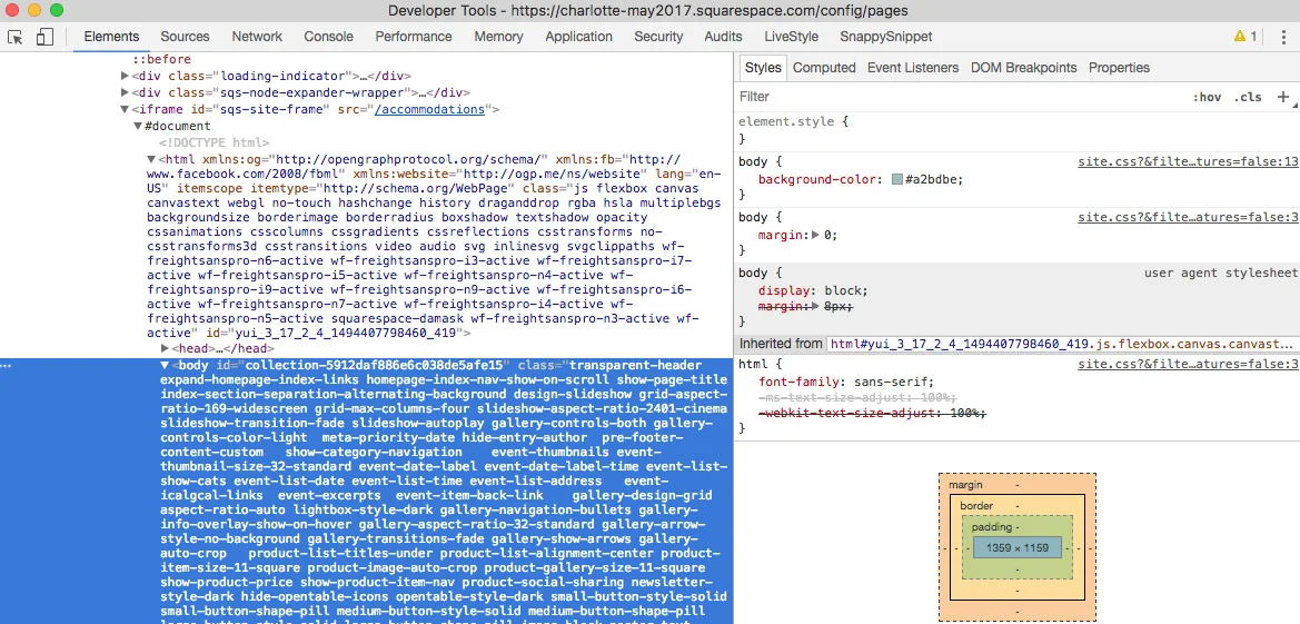 The Chrome Inspector showing the Collection ID (in blue)