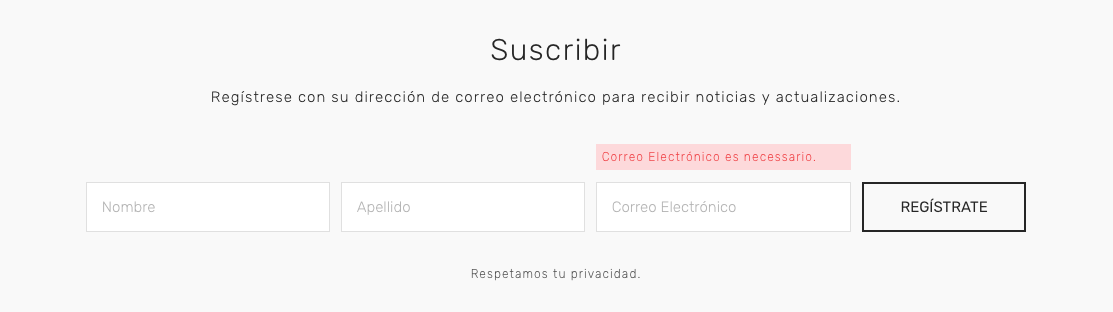 A fully translated Newsletter Block in Spanish