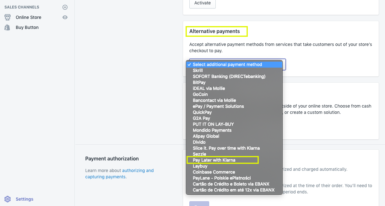 Klarna Pay Later Option in Shopify