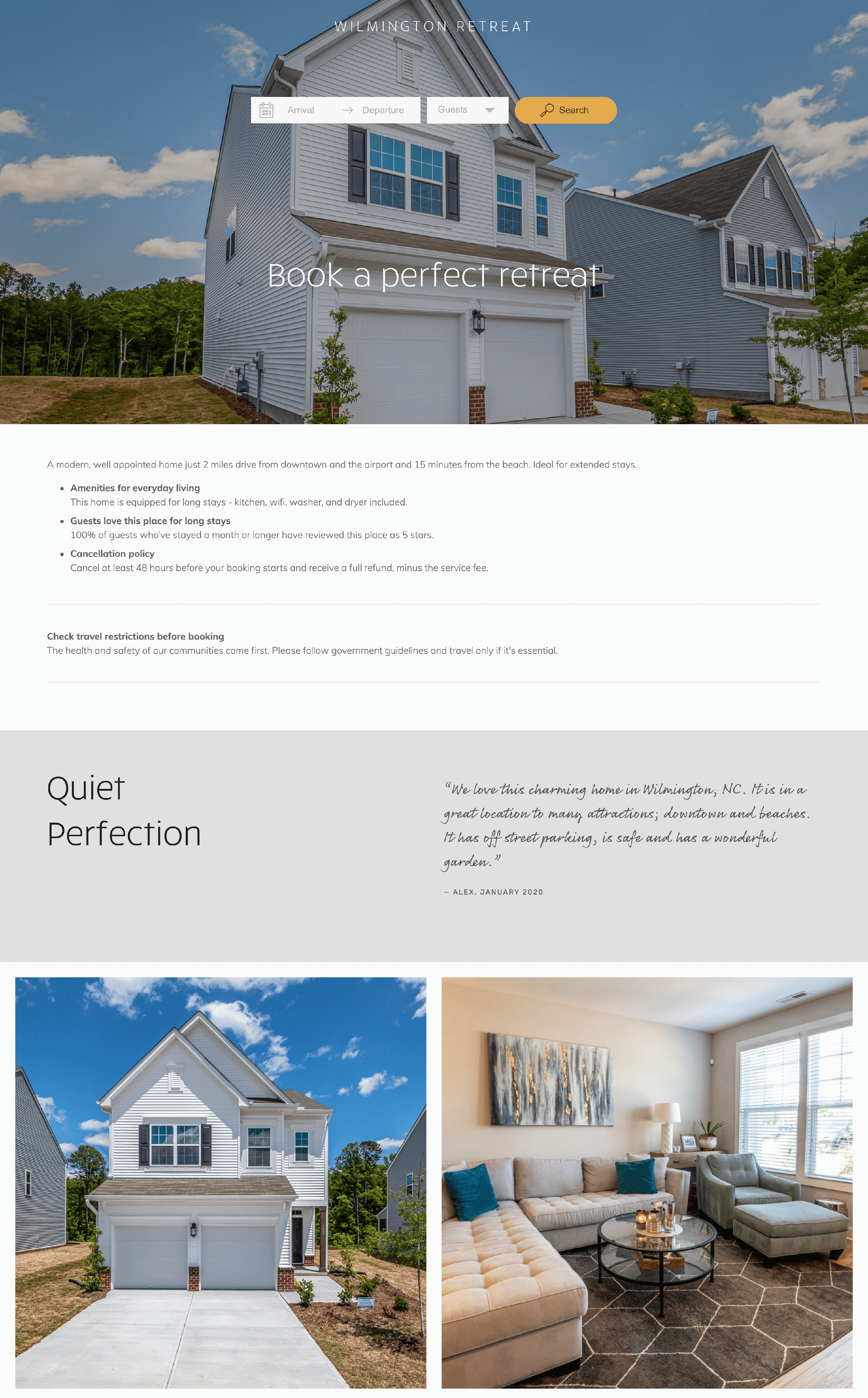Example Squarespace site using Lodgify widget for bookings and availability