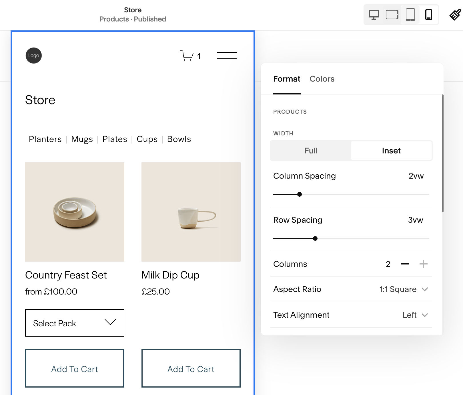 2-Column mobile layout on store pages