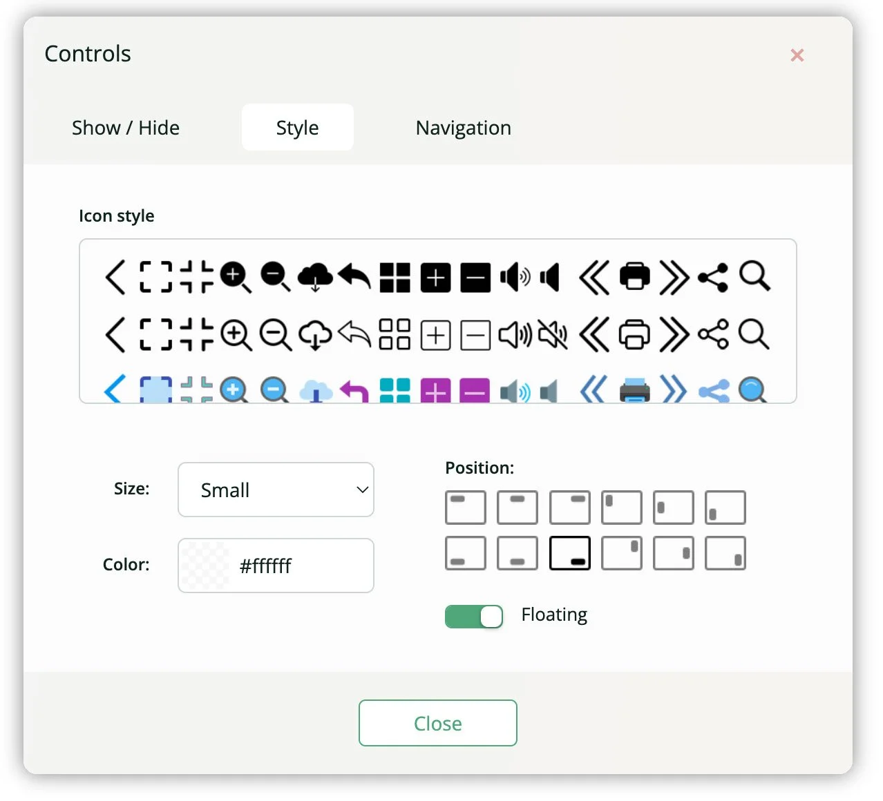 Screenshot of style options