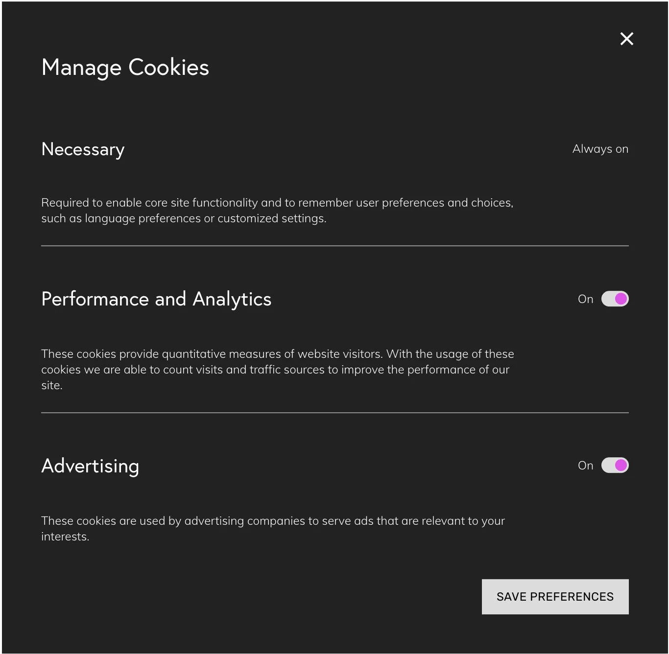 Squarespace Cookie Manager UI