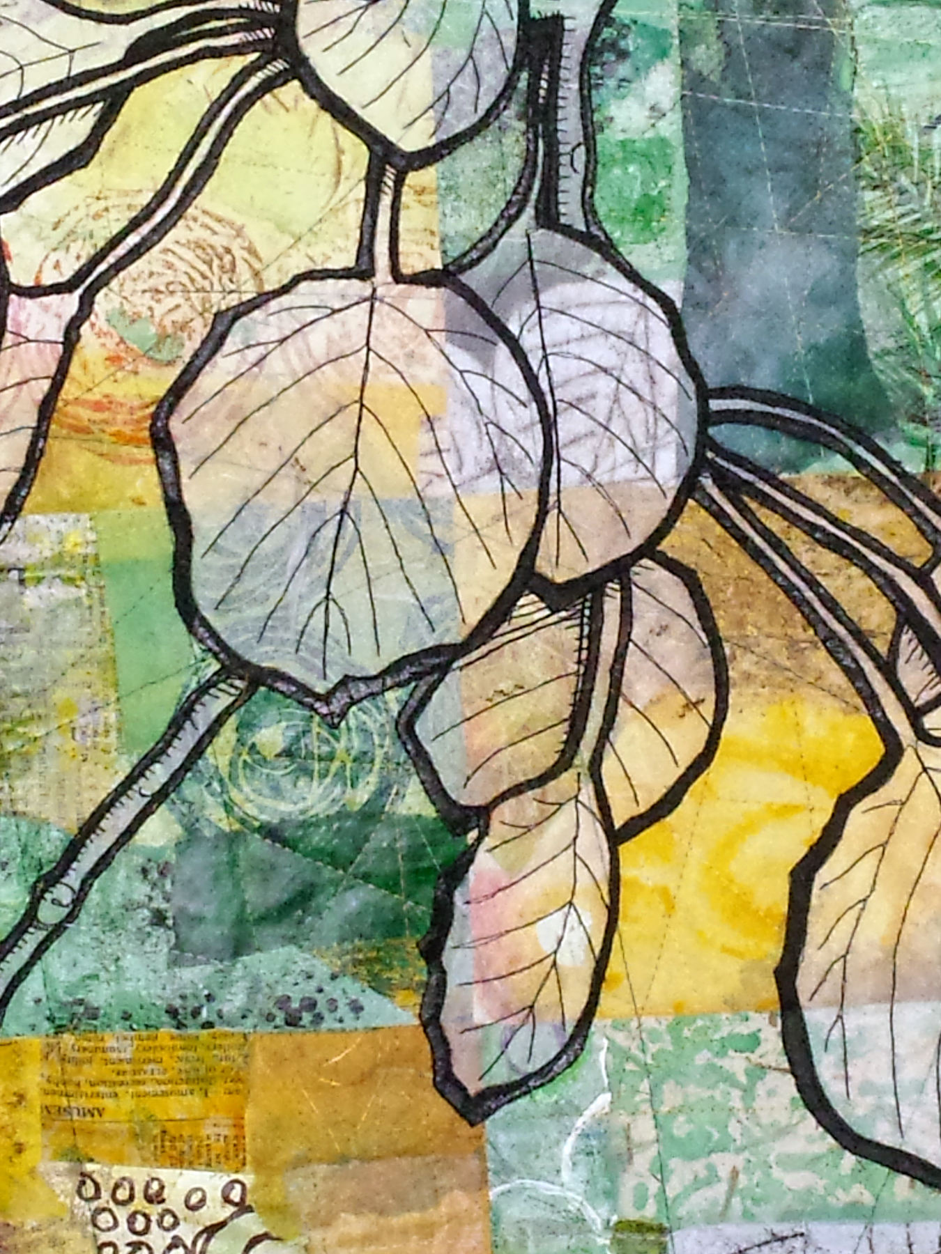 Colorado: Aspen - detail (In this detail image you can more clearly see the white organza applique that I used to create the focal images in all three pieces.)