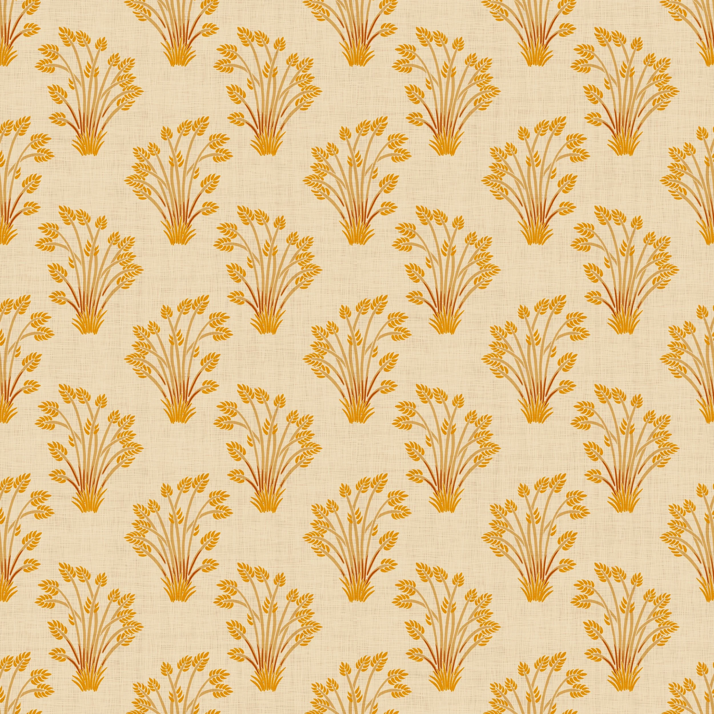 Pattern of golden sea grass on a beige background, each with detailed stalks and leaves. The design repeats symmetrically, conveying a rustic, warm feel.