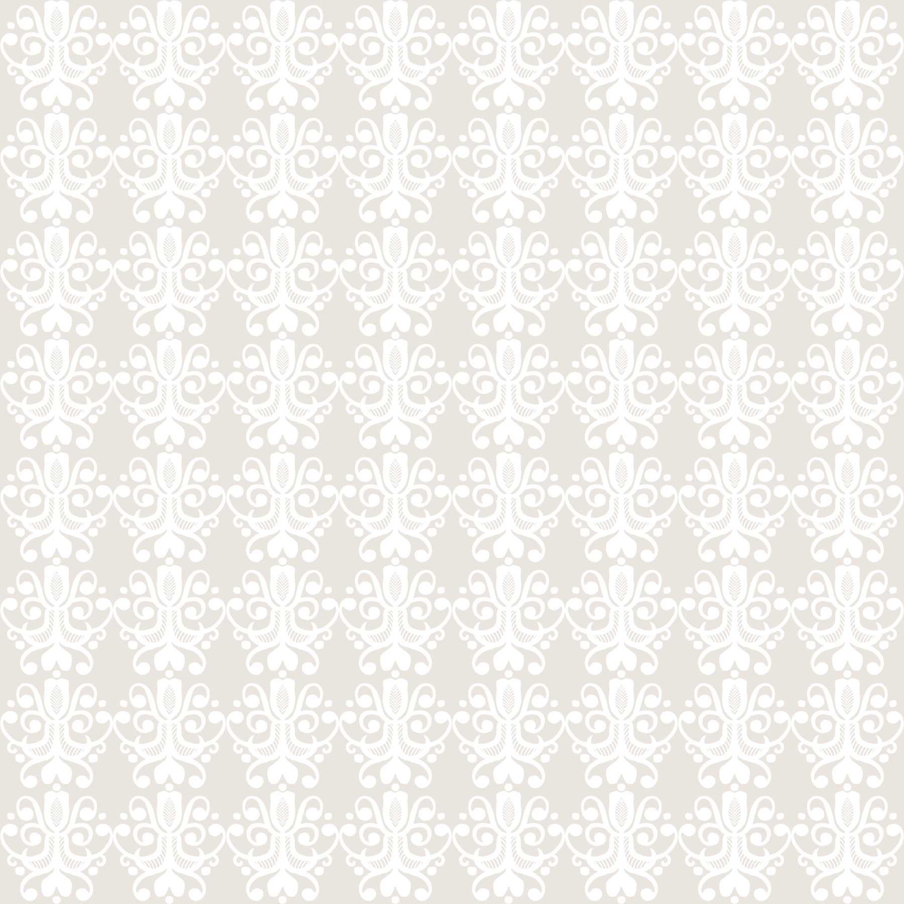 A pattern featuring an intricate abstract botanical design in a grid layout on an off white background.