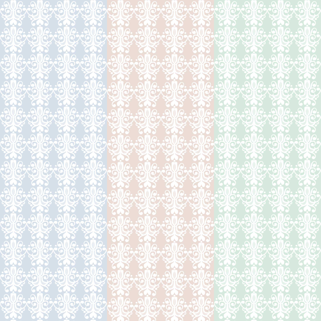A pattern featuring an intricate abstract botanical design in a grid layout on three different colored backgrounds.
