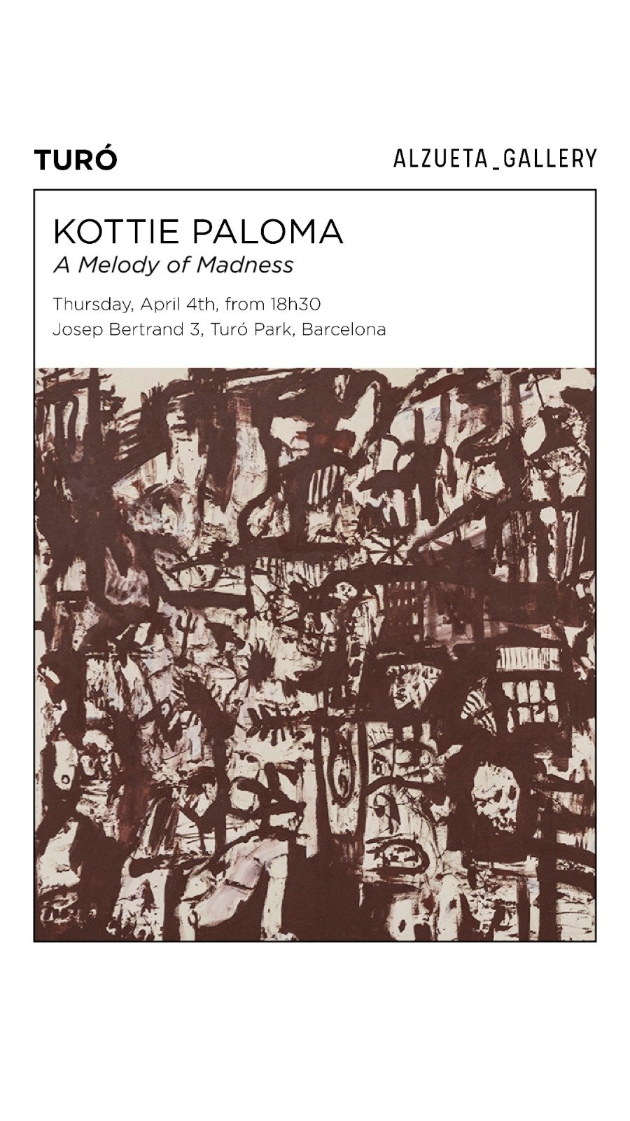  Solo Pressentation "A Melody of Madness" at Alzueta Gallery, Turo Park, Barcelona Spain. This presentaion follows Kottie Paloma's month long residency through Alzueta Galleries artist in residence hosted by Brava Arts in La Bisbal d’ Emporda, Spain.