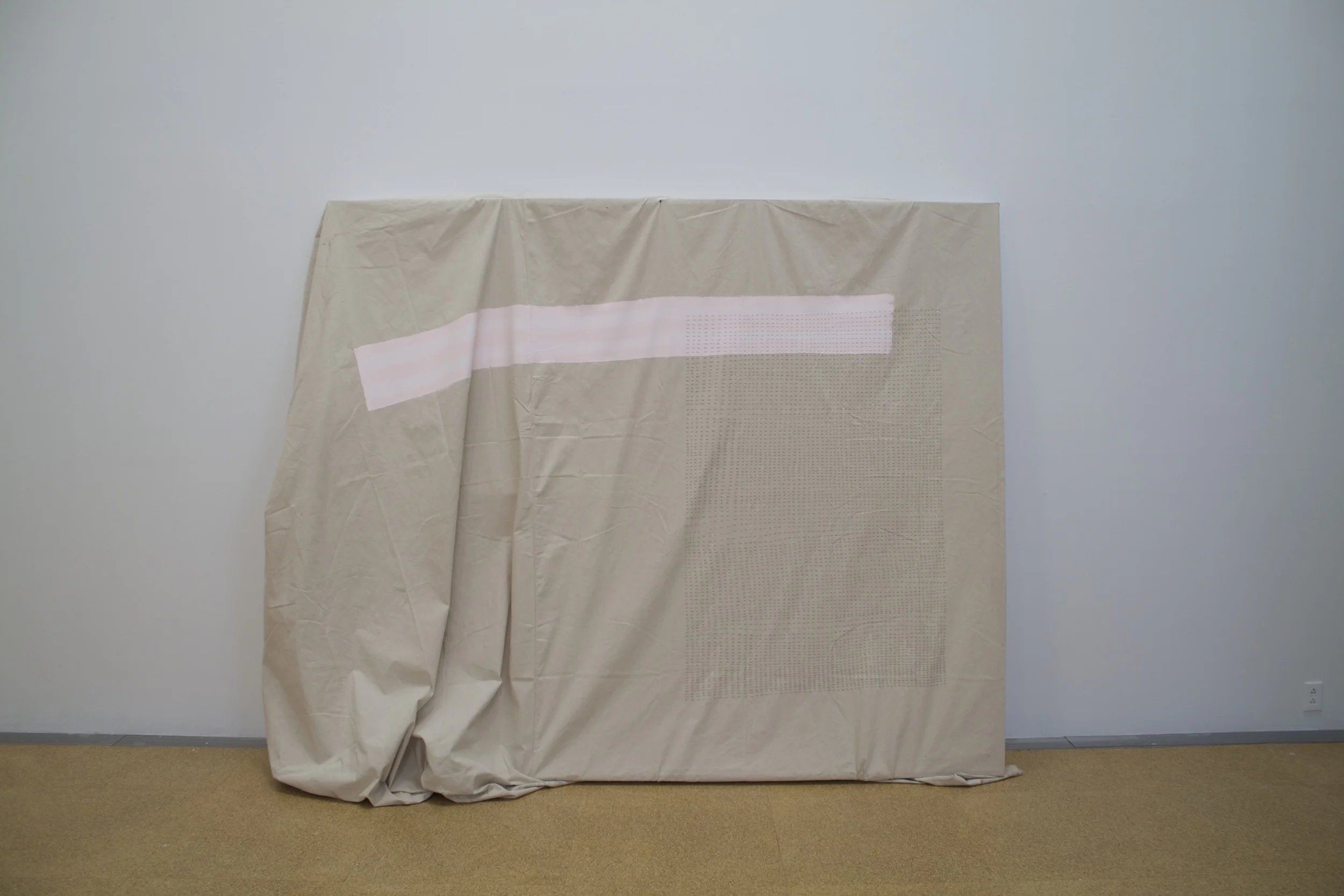   the painter's table   wood, screws, cut tacks, 9' x 5' canvas drop cloth, latex paint, black thread.  72" x 56" 