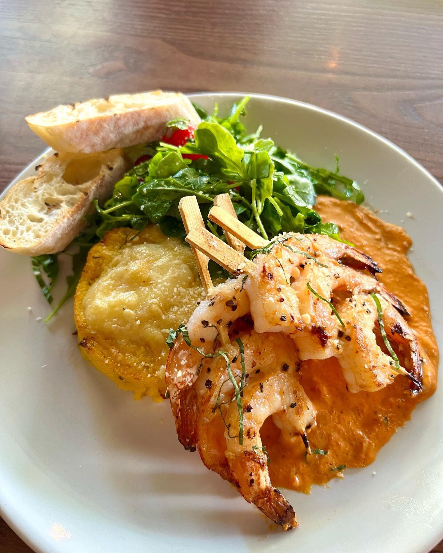 Tonight&rsquo;s Feature is our take on shrimp &amp; grits!
Join us for dinner and enjoy our shrimp, house made polenta, red pepper romesco, and arugula.