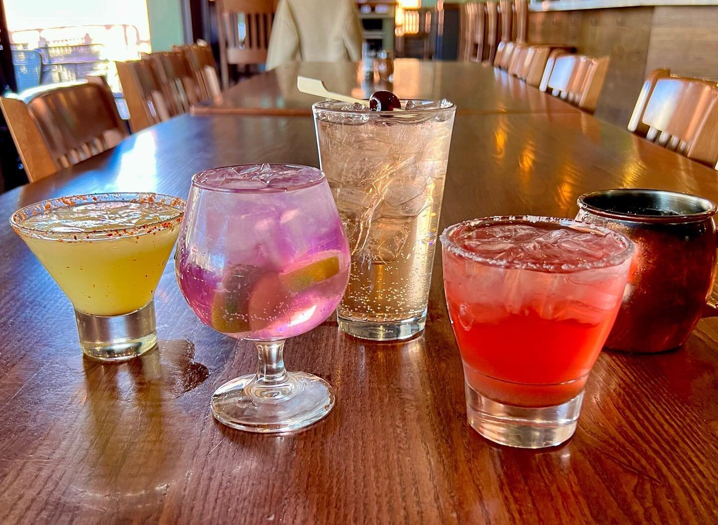 We have some amazing new cocktails and mocktails on the menu! Come in and try them tonight 🥂

Left to right:
Margarita&rsquo;s Evil Twin
Empress G&amp;T 
Don&rsquo;t Call Me Shirley (non-alcoholic)
Ritual Zero Proof Sugar &amp; Spice (non-alcoholic)