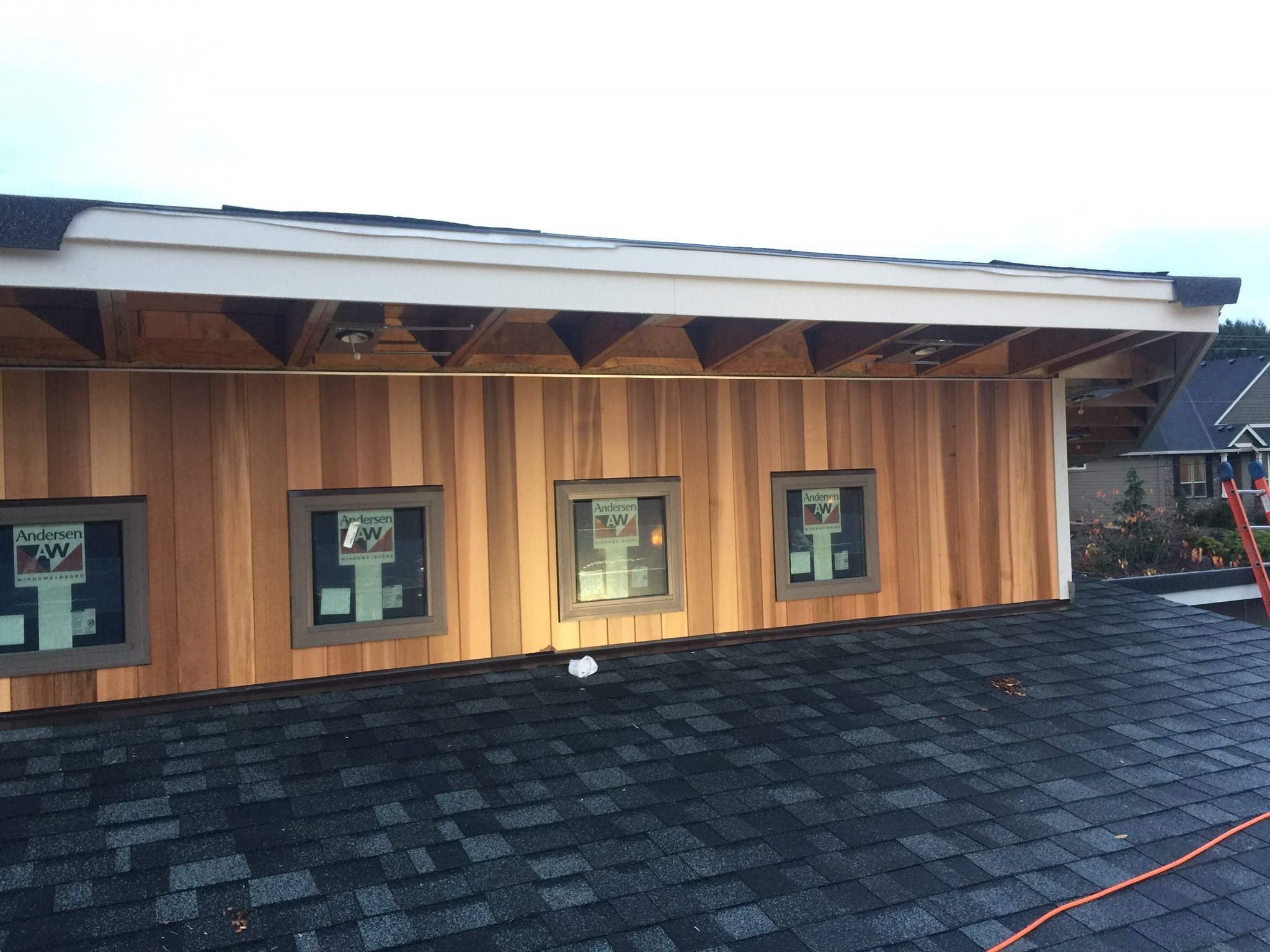 ... such as cedar on exterior cladding and soffits