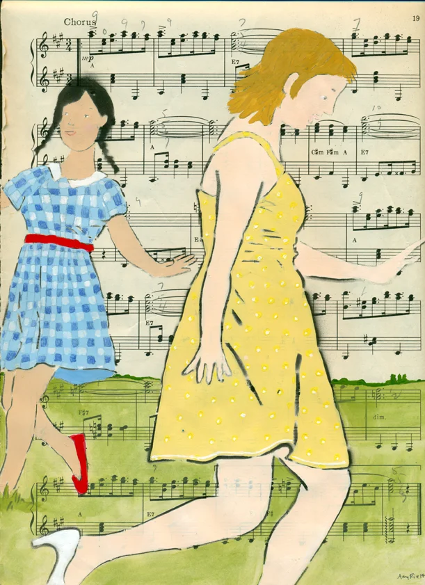 Cakewalkers #3 Enamel, Gouache and Ink On Antique Sheet Music 800. framed