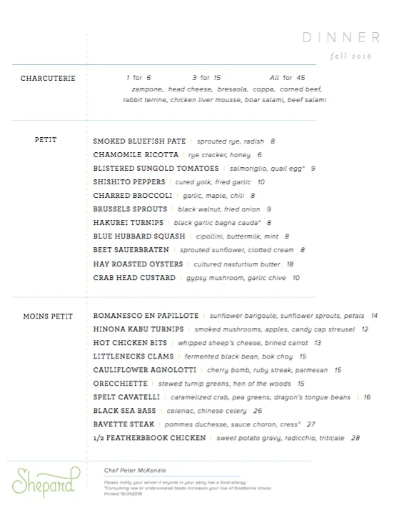 Shepard Menu Design