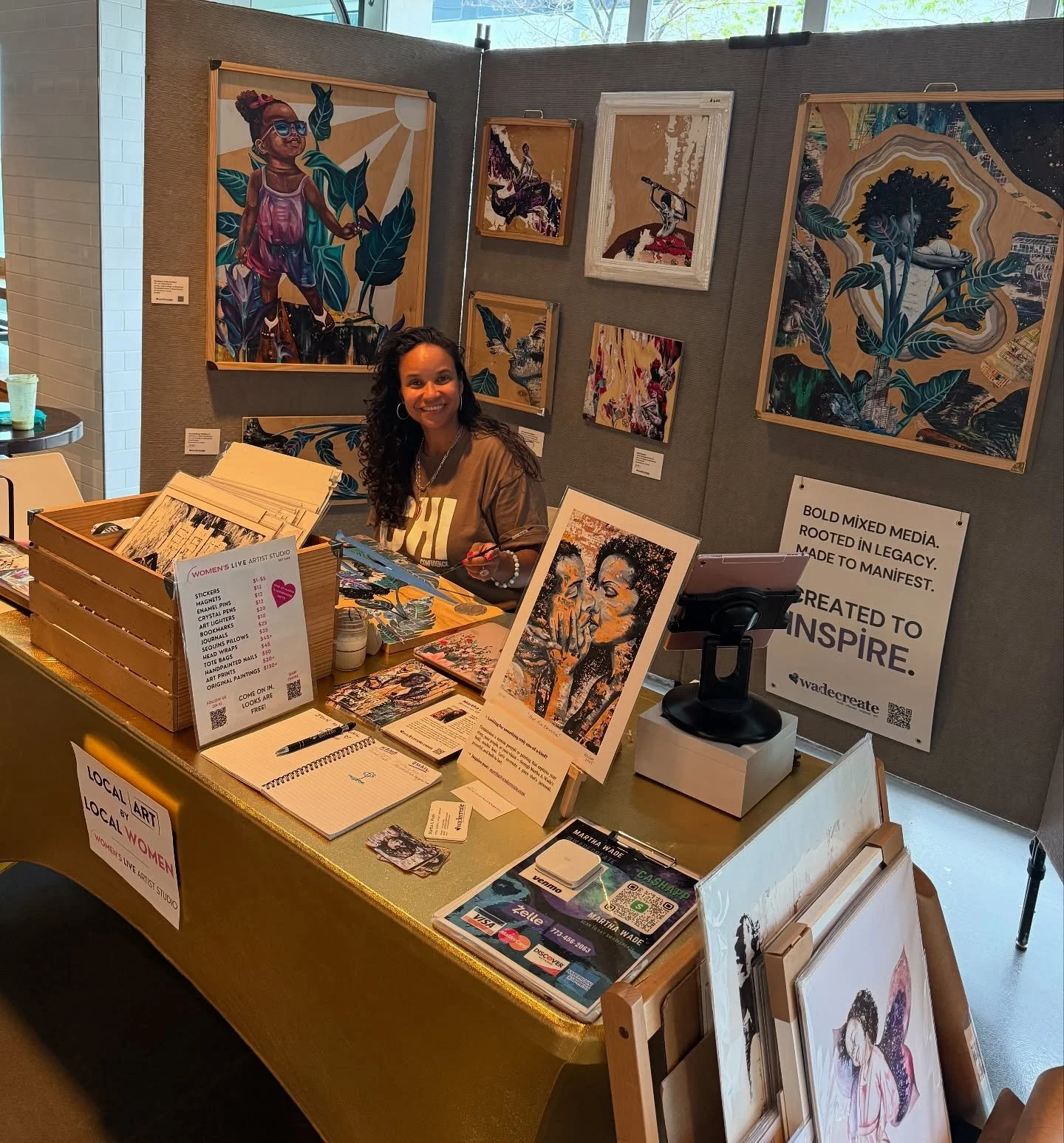 You already know I&rsquo;m always ready to pop up a lil mini art store! Happy to be joined by my awesome daughter who was also feeling the creative energy. 

Reppin&rsquo; @womensliveartiststudio and @wadecreate 🌸 and rockin&rsquo; @shop.confidence 