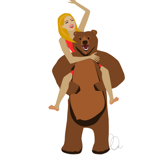Piggy Back Girl and Bear Illustration from LL-Creative.com