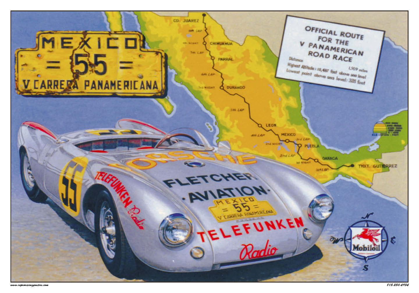 Porsche Carrera Pan American — Vintage Reproduction Racing Posters
