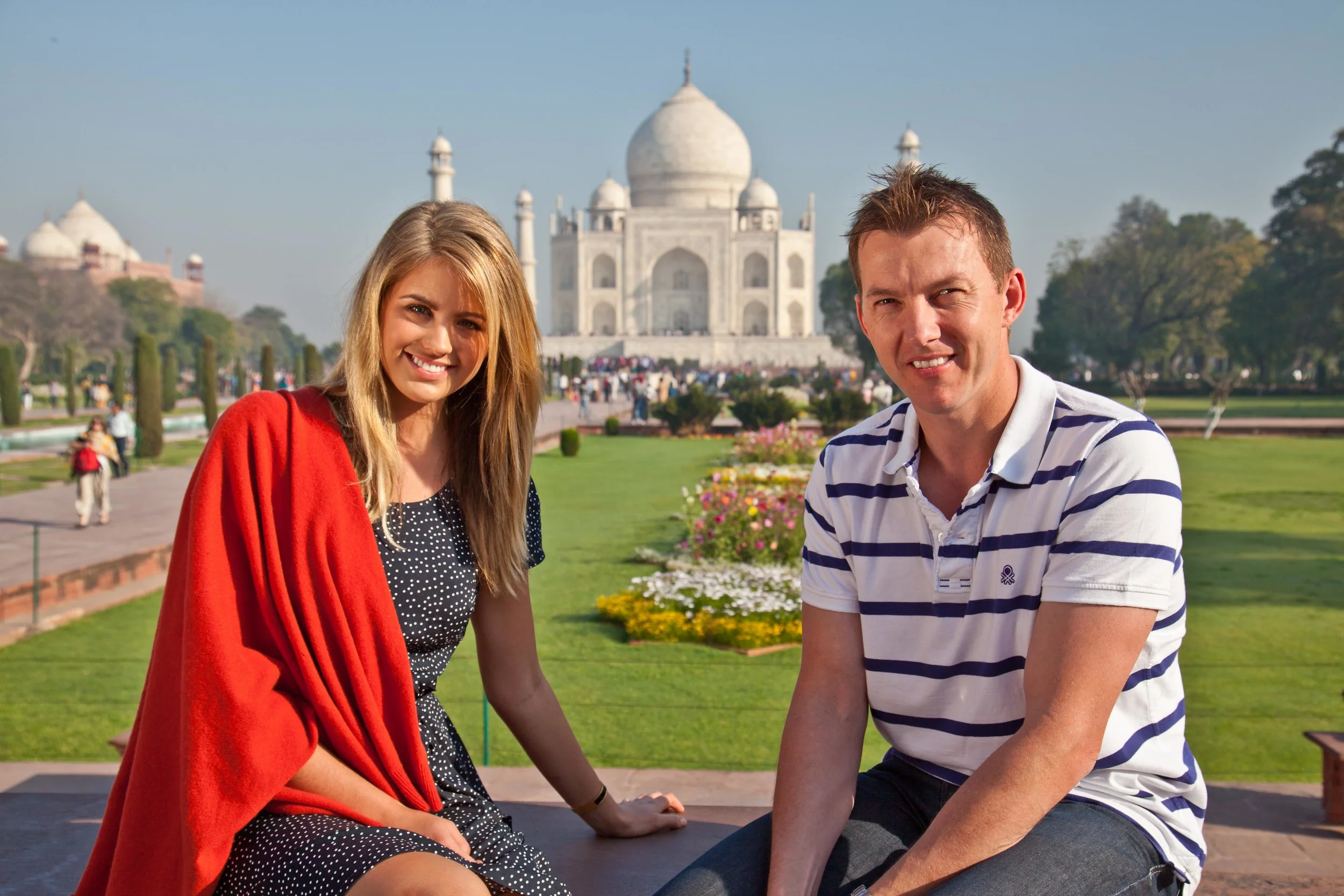 Cricketing Legend Brett Lee with Model & TV Presenter Jesinta Campbell at the Taj Mahal, India