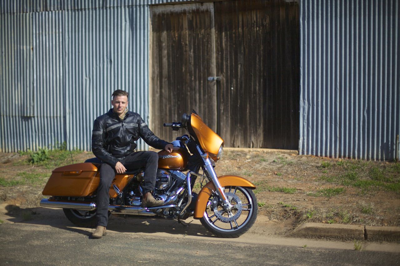 Presenter James Tobin in outback Australia for Harley Davidson