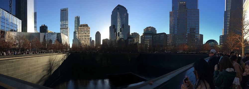 GrahamHughey  - Vacation to New York City and visited the 9/11 memorial and I took a panorama of the Northern Tower fountain  Previously published:   https://twitter.com/grahamehughey  A panorama of the 9/11 Memorial Center in New York City that was taken on December 27, 2016.
