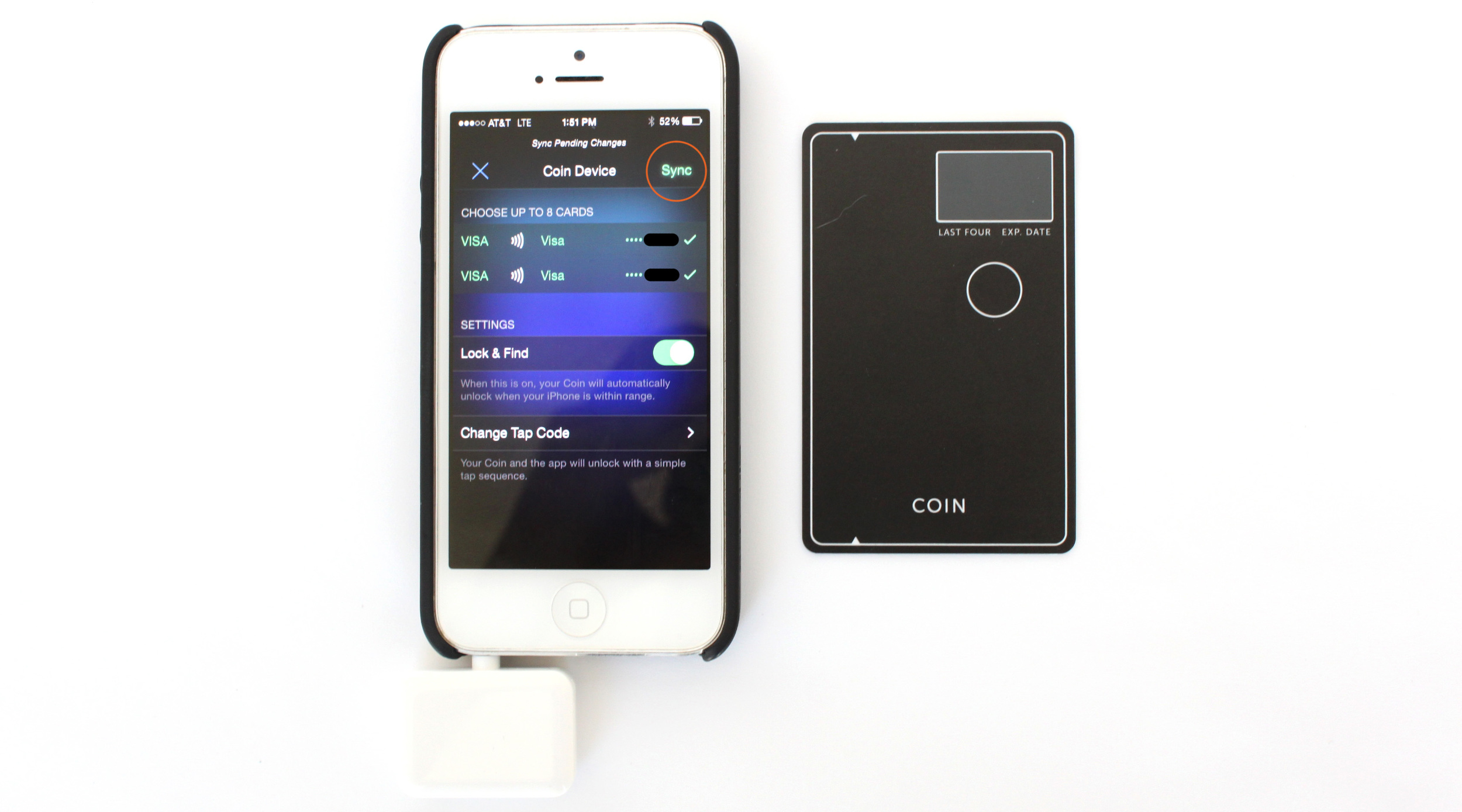 This is where I found a small hiccup. Nowhere in the instructions does it explain how to sync your actual coin card. I kept swiping the coin like I did with my credit cards, but nothing. It turns out you have to go into the sync setting, then press sync again in order to pair with the card via Bluetooth. 