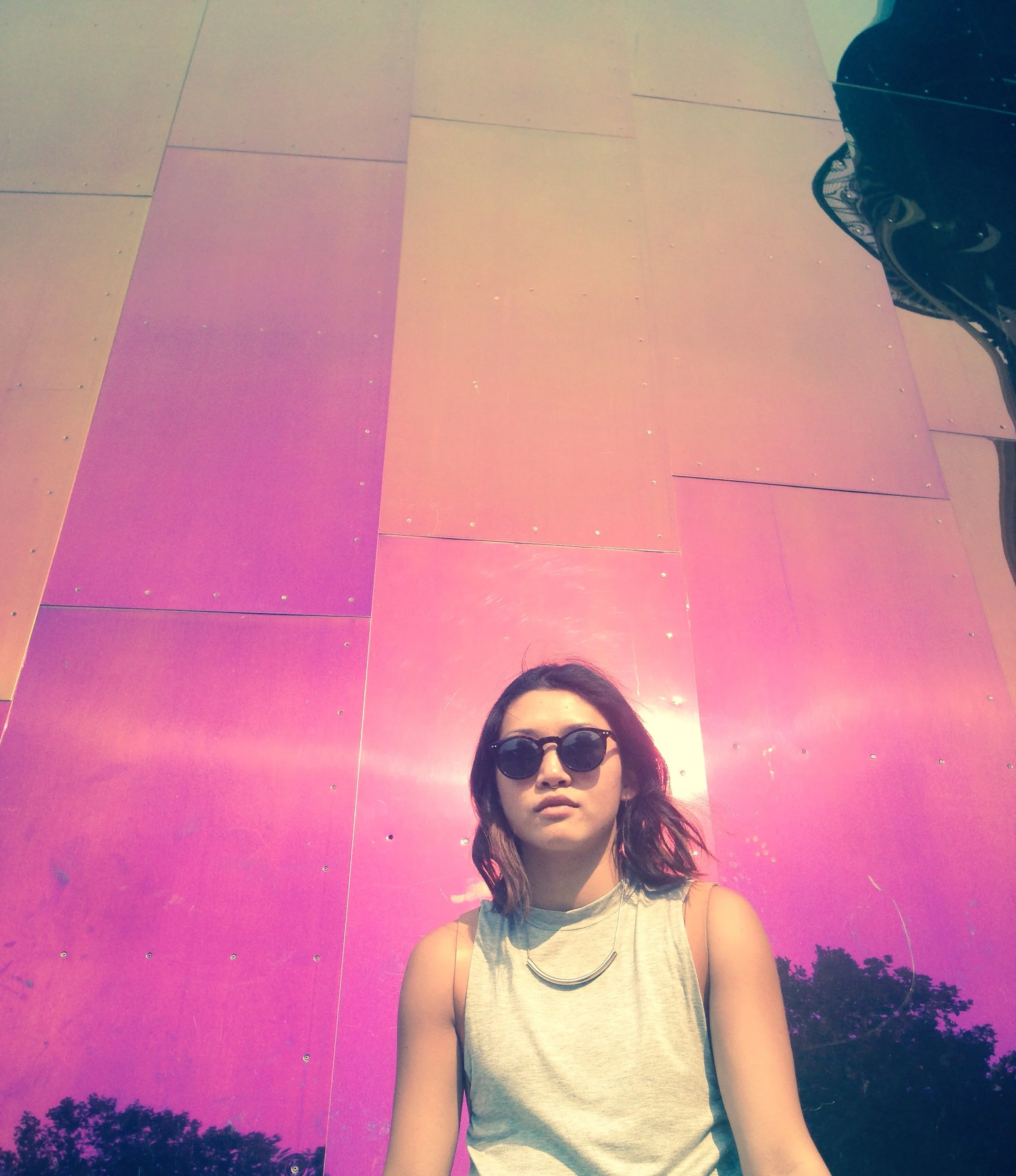 The back was this awesome Hot pink oil-spill finish. Way more exciting than the front of the building.