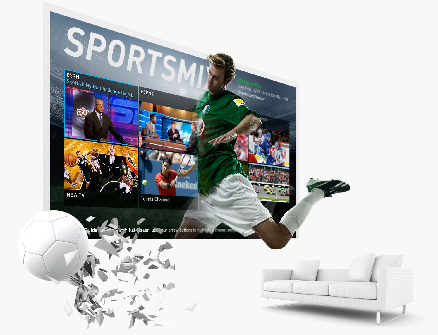 SPORTSMIX® is an exclusive on-air DIRECTV channel that broadcasts live enhanced coverage of curated content. Viewers can watch up to 8 live games at once and access sports scores, rankings, and more. Throughout the year, 25-30 additional sports, events, and specialty mix channel packages were produced with this campaign. Jen led creative concepts and oversaw team’s executions in design, animation, VIZrt, and production. She and her team partnered with x-functional teams - content strategy, sports marketing, engineering, production ops, broadcast center, traffic ops, interactive advertising, etc to deliver all assets. Team credit: Jessica Cigno - Art Director; Nigel Teixeira - Broadcast Graphics / VIZ Manager; Corinna Lietz, Greden Opio - Designers; Abby Lane, Ken Bae - Production Designers. 