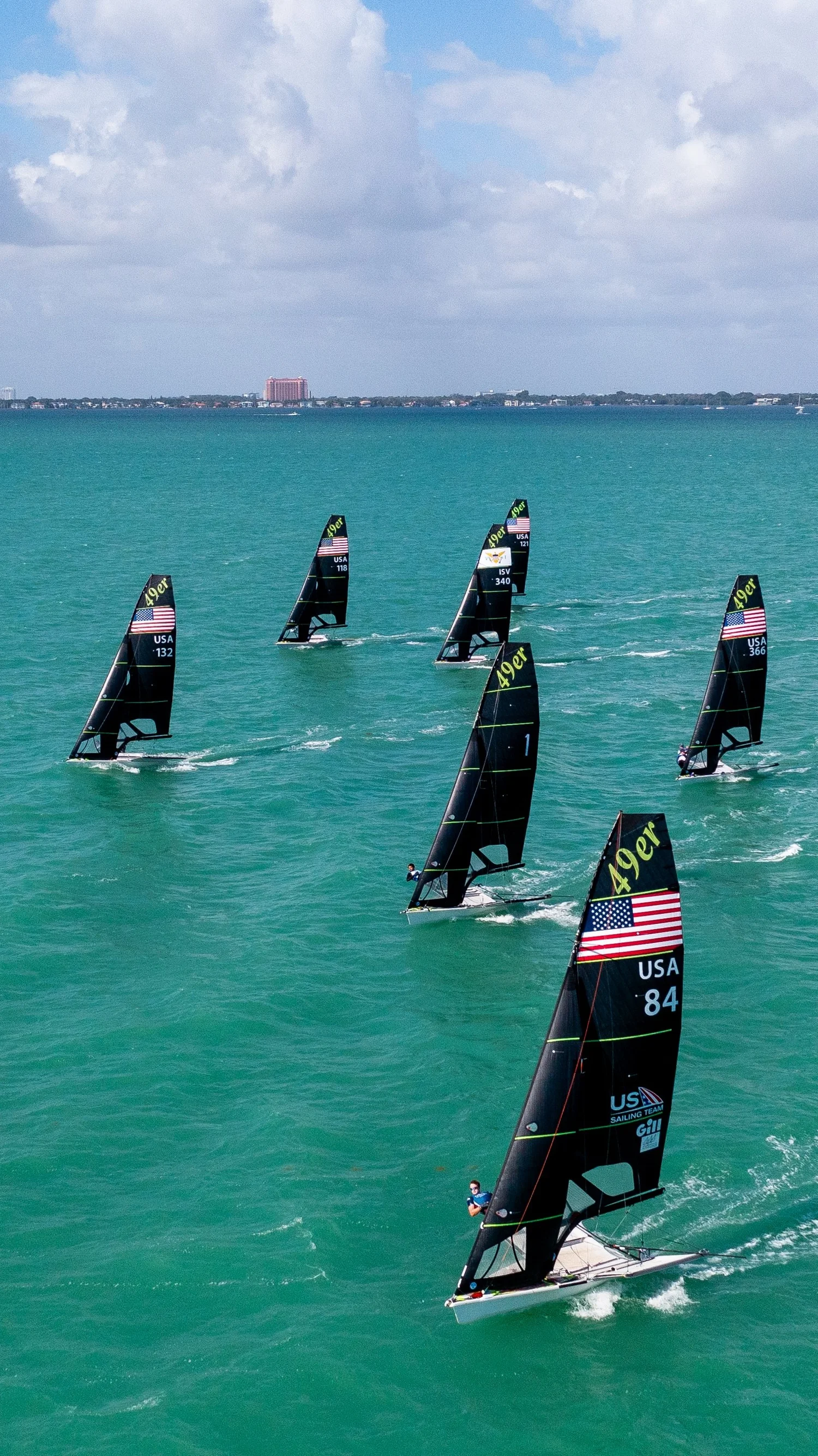 Sailboats racing from an aerial view