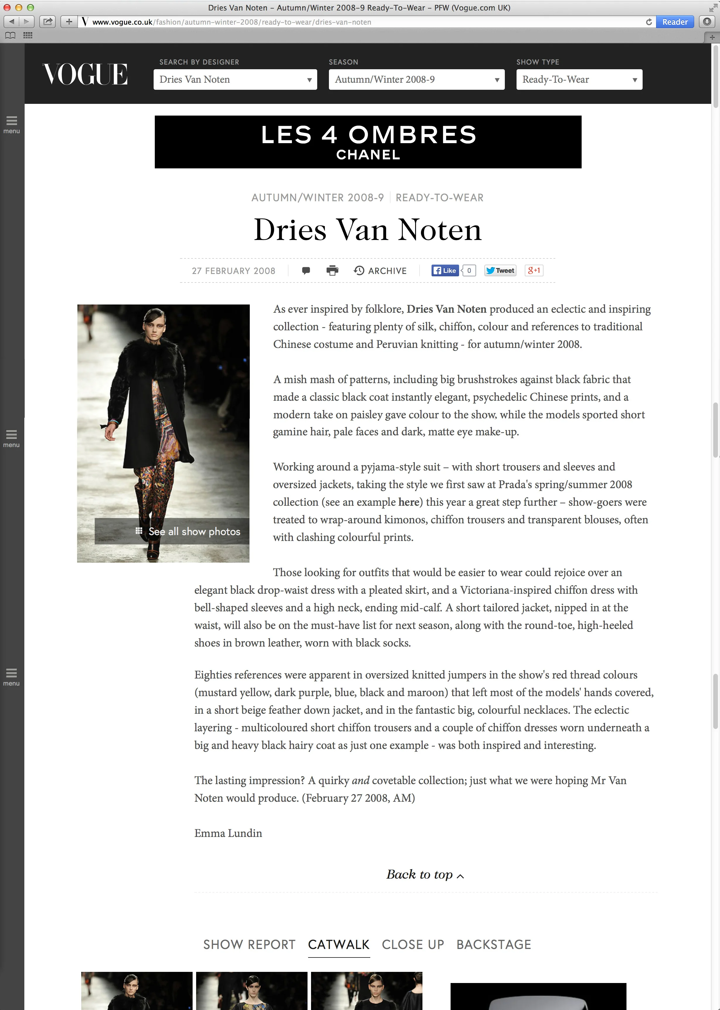 Vogue.com: Dries Van Noten a/w 08-09 review