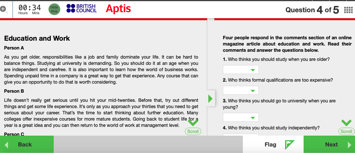 Aptis Reading part 3 ejercicio