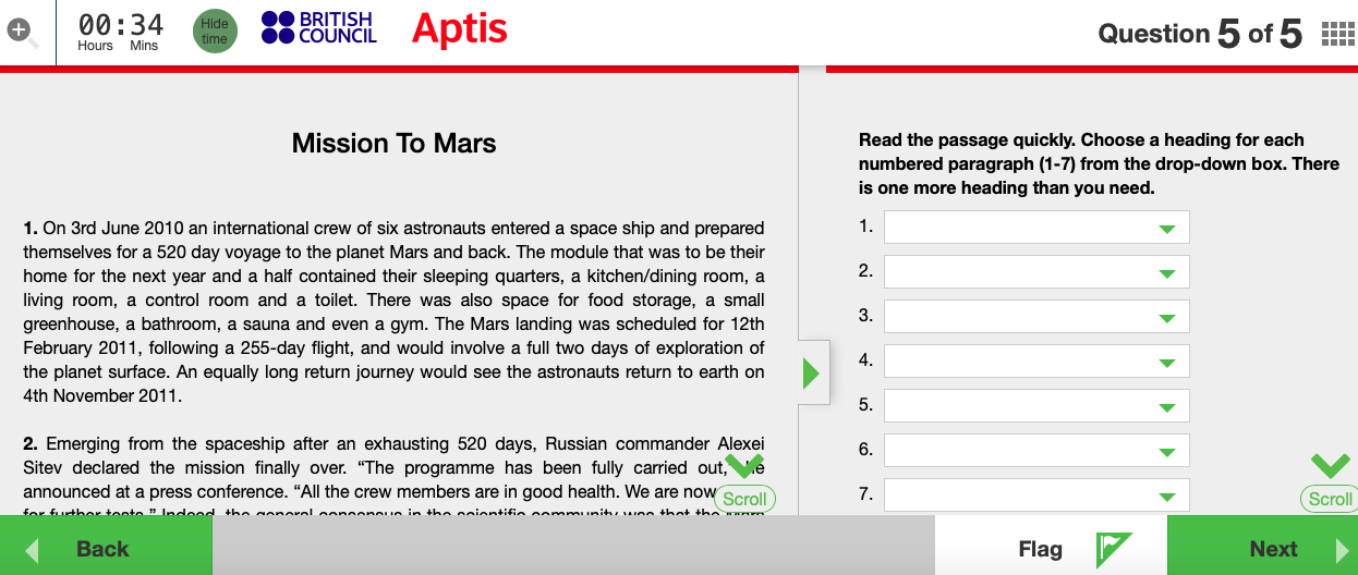 APTIS Reading part 4 ejercicios