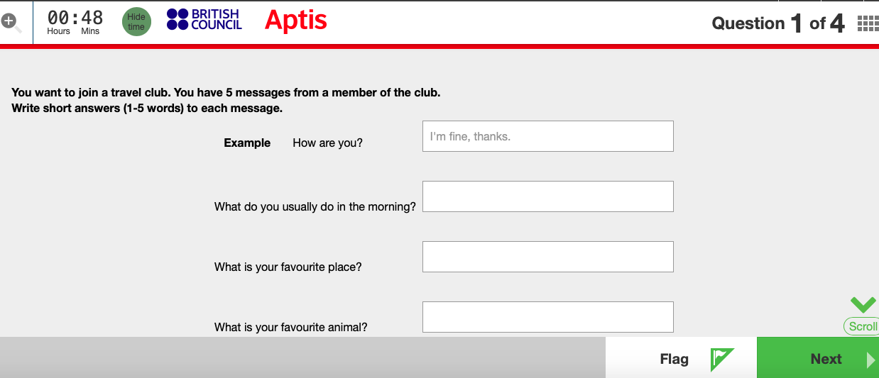 Aptis writing part 1 word-level writing 