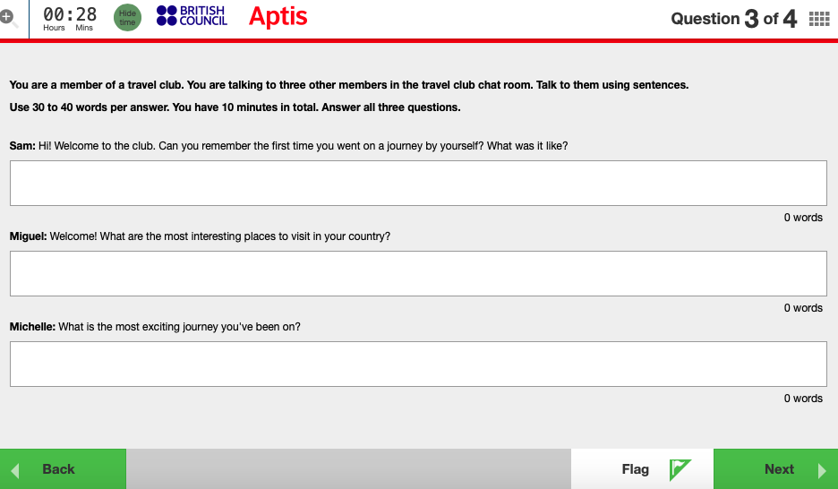 Aptis writing part 3 Three written responses to questions