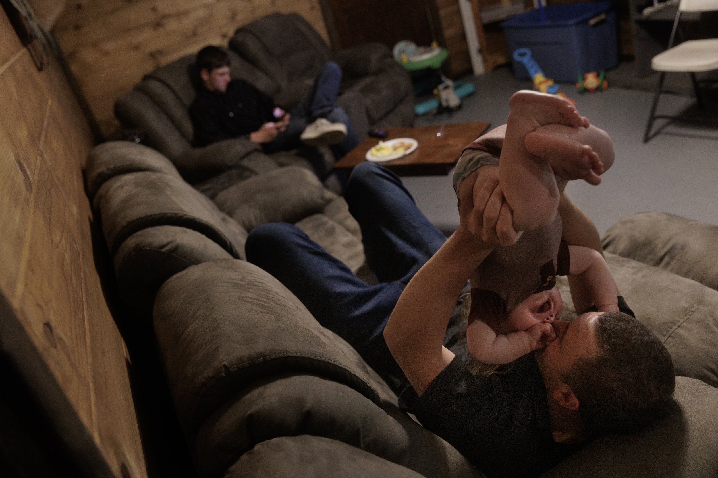  Miranda’s partner, Levi Langley, plays with their 9-month-old son Eros. Miranda and Levi, 25, moved back to Northeast Texas from Utah in December 2022. They’d just had their first child, Eros, and wanted to raise him and Miranda’s two other children