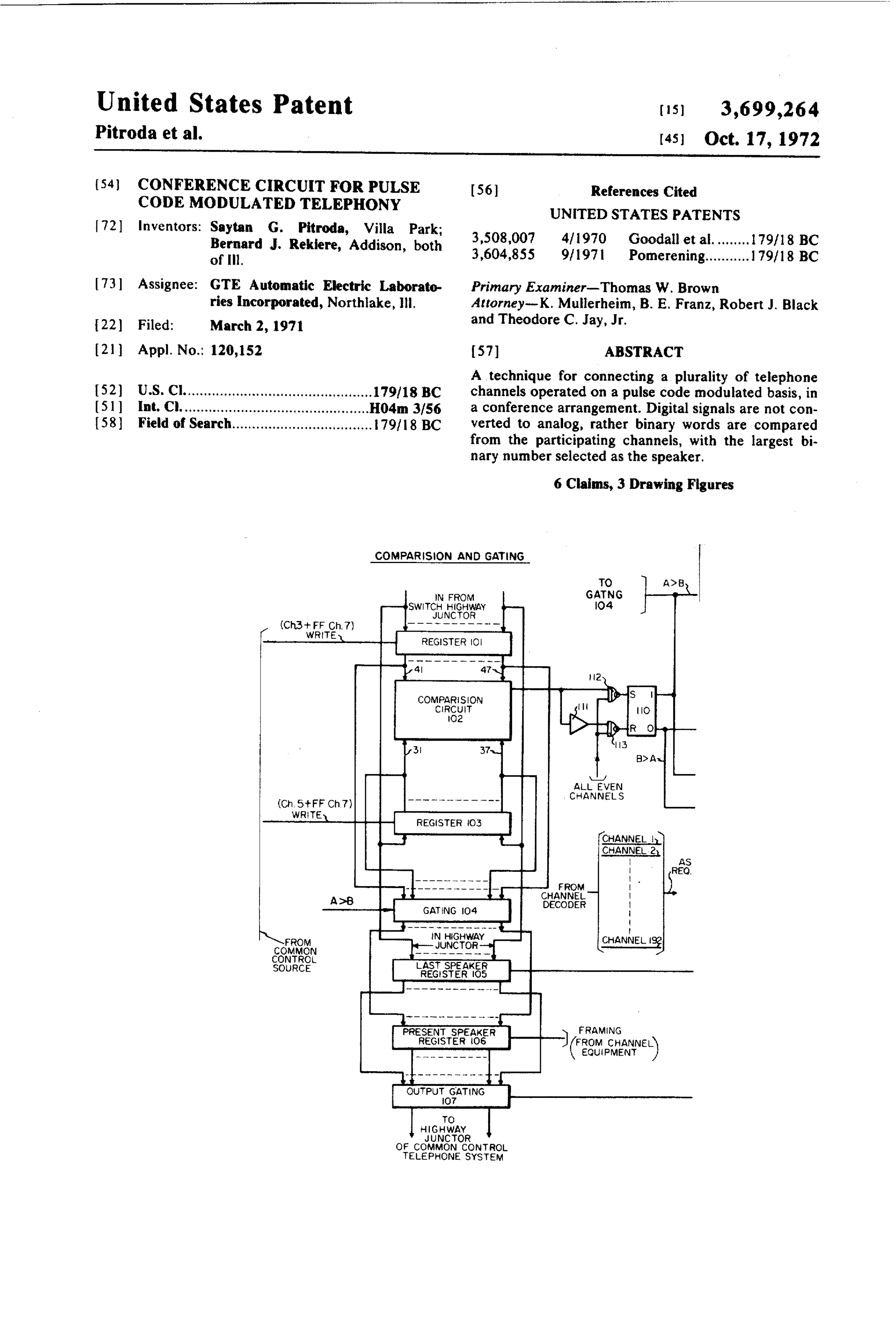 US3699264 Conference Circuit For Pulse Code Modulated Telephony.jpg