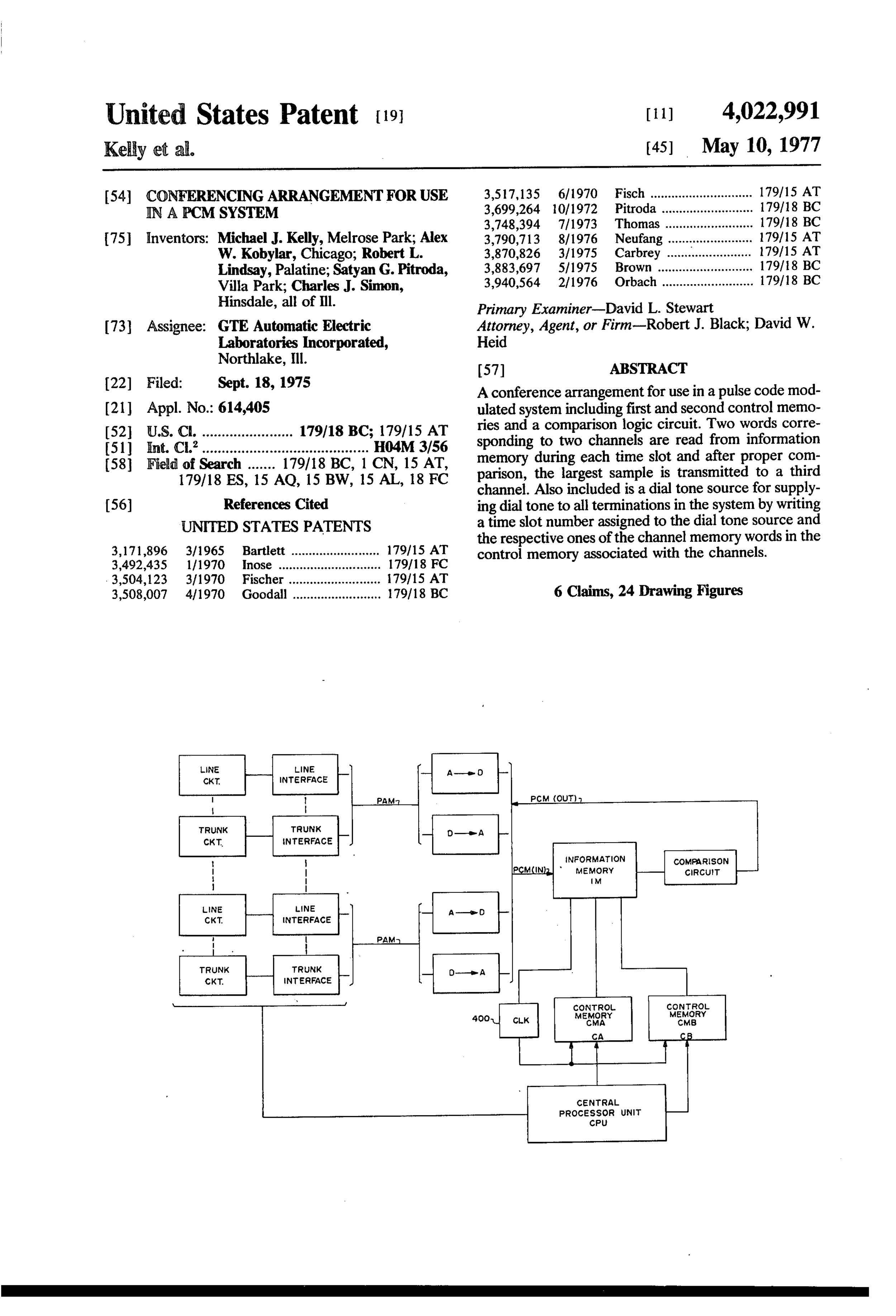 US4022991 Conferencing arrangement for use in a PCM system.jpg