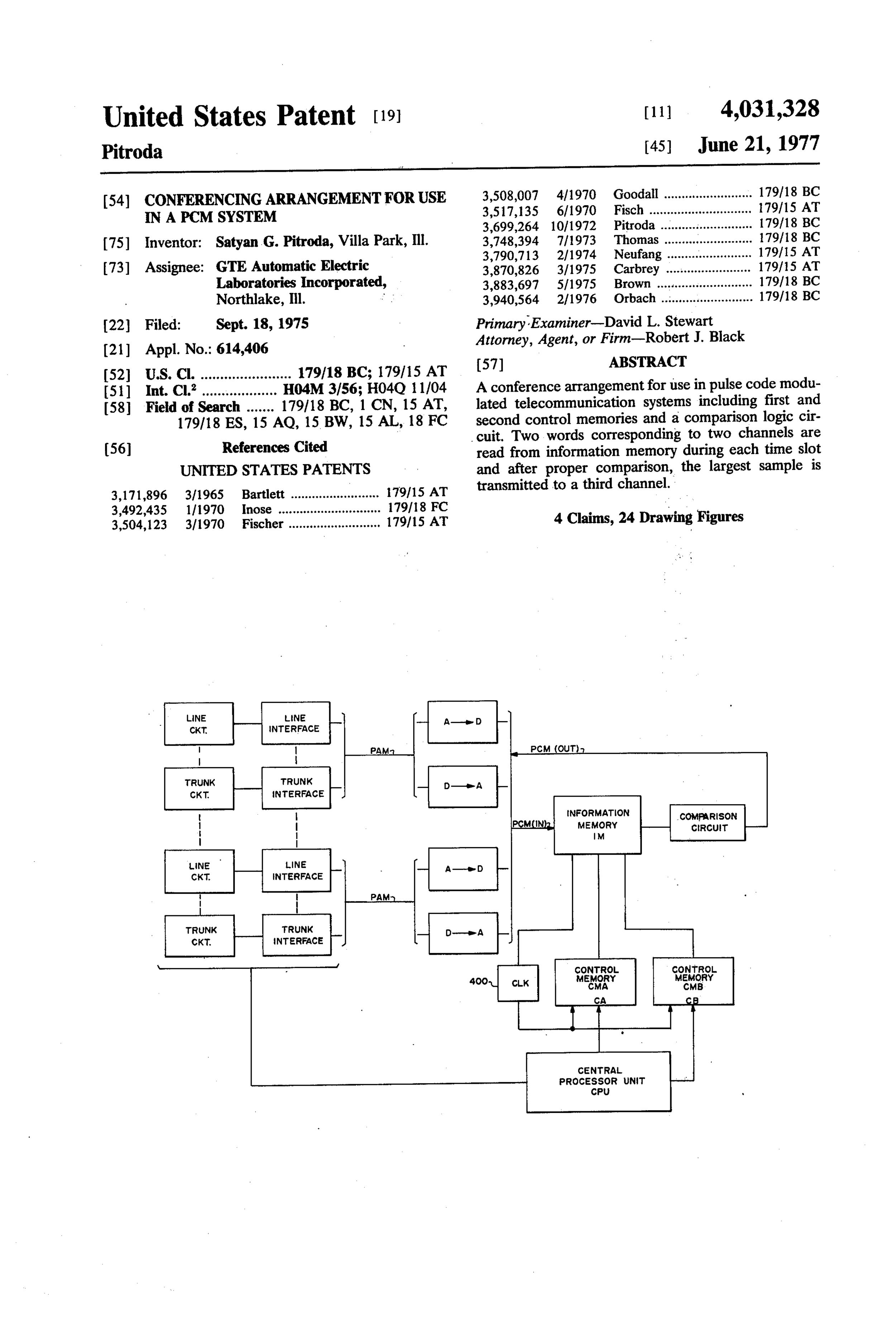 US4031328 Conferencing arrangement for use in a PCM system.jpg