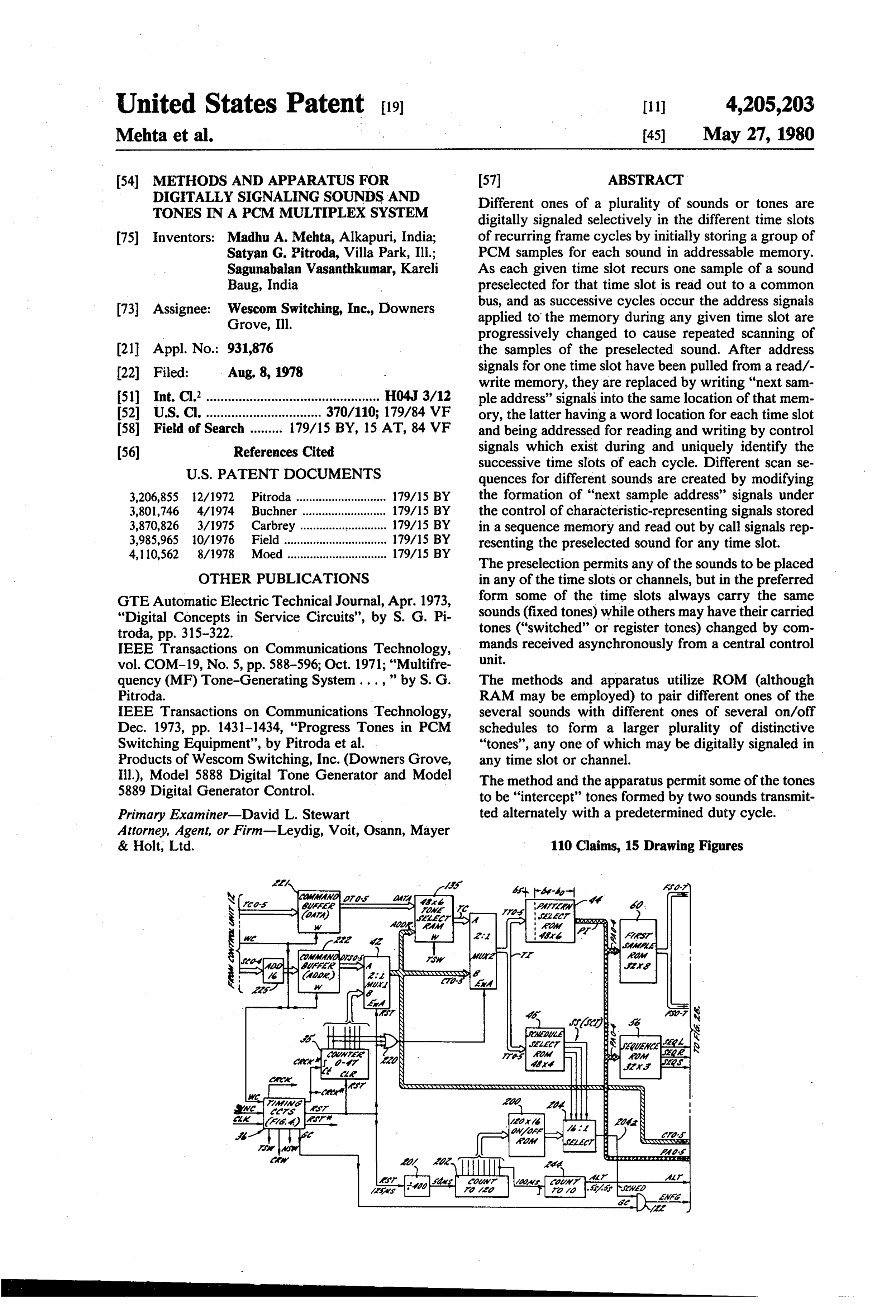 US4205203 Methods and apparatus for digitally signaling sounds and tones in a PCM multiplex system.jpg