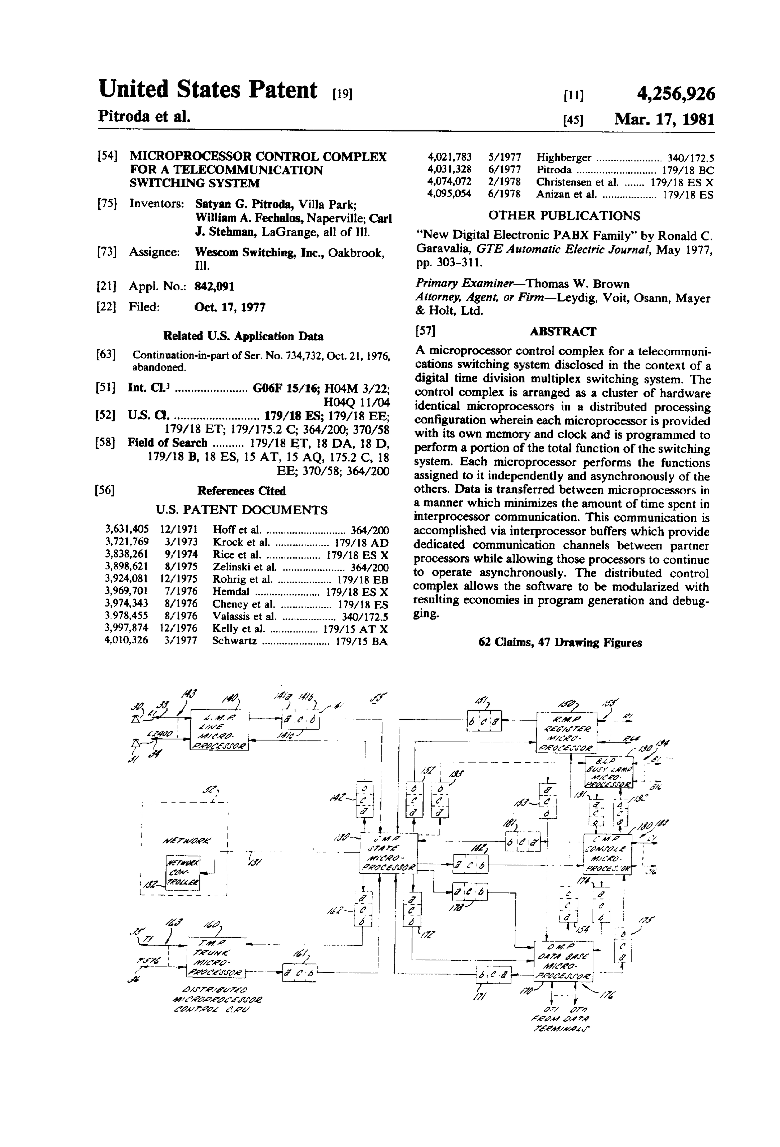 US4256926 Microprocessor control complex for a telecommunication switching system.jpg