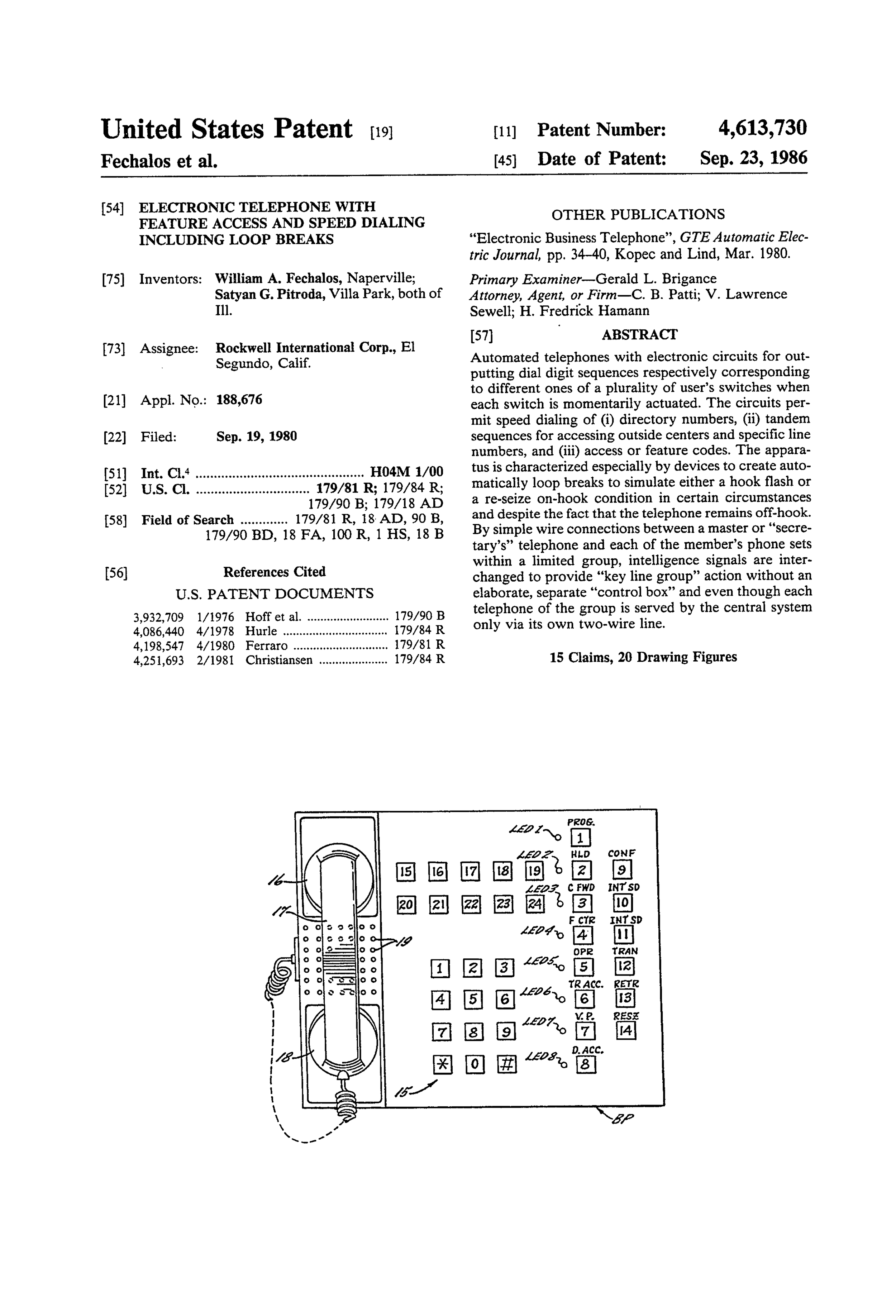US4613730 Electronic telephone with feature access and speed dialing including loop breaks.jpg