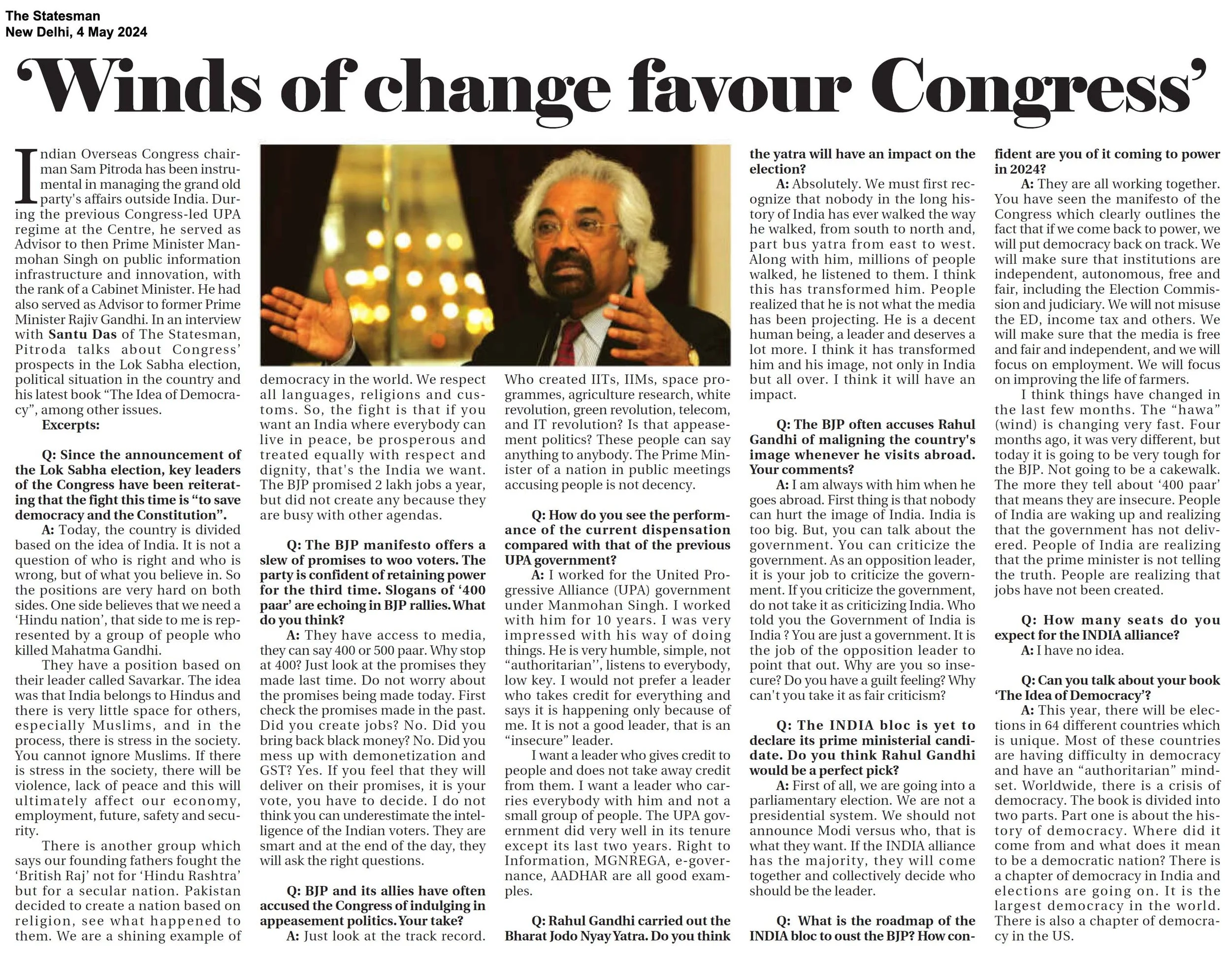 The Idea of Democracy, The Statesman, New Delhi,  May0424.jpg