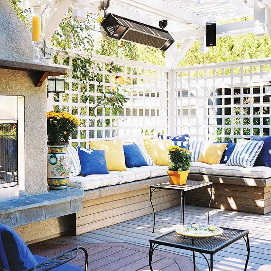 Not only does the lattice create a makeshift wall, but if done correctly it can also create a decorative element in your backyard oasis. Unlike an actual wall, lattice helps make the space look more open. Image as seen on www.bhg.com