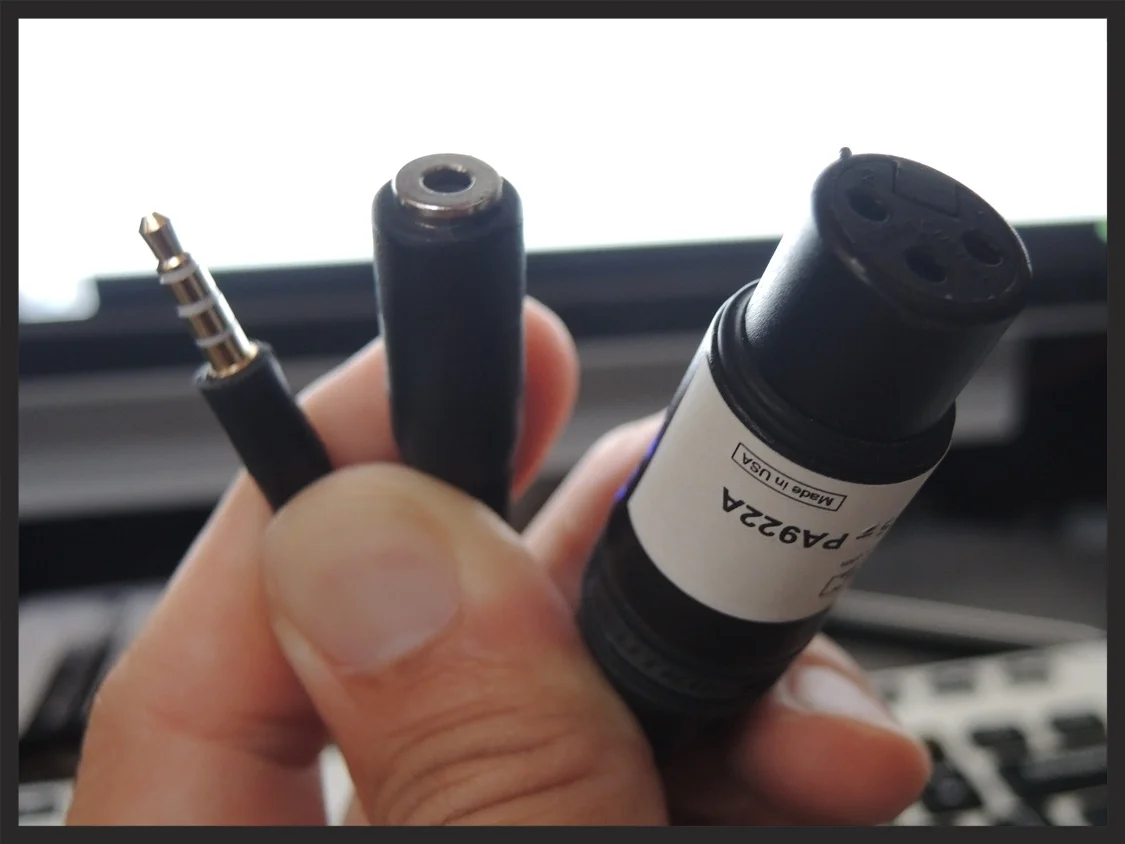 1st item starting from the left is what you use to plug into your iPhone or Android smartphone's headphone jack (3.5mm or 1/8"). 2nd item is where you would plug your headphones into (to monitor & playback your recordings). 3rd item is an audio XLR connector (to plug your dynamic microphone into). No, this adapter can not power condenser mics.
