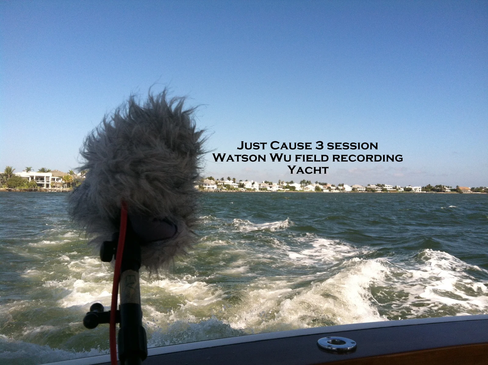 Field recording a yacht. This was the hardest session I have ever conducted. I got sea sick and was throwing up on the side of the ship. I've never been sick from being on a ship but I guess the diesel fumes and the swaying got to me. For the love of field recording, I kept going! The only thing that worried me was that my puking sounds may have ruined the recordings. Fortunately, during playback, I couldn't hear those unwanted nasty sounds.