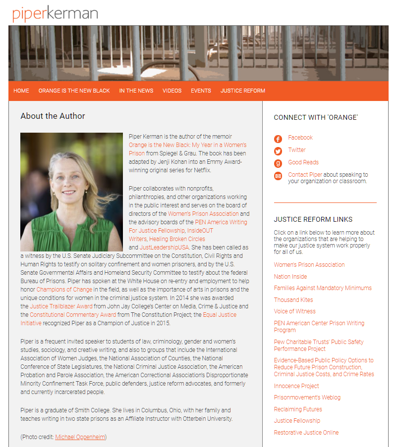 Piper Kerman bio page