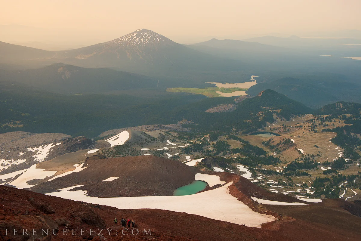 Smoky morning with Mt Bachelor and Sparks Lake in the background